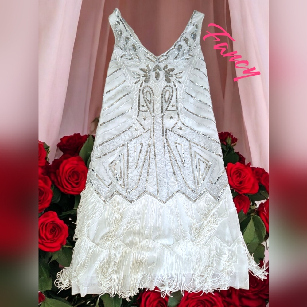 *0466 sequin fringe flapper dress women Large